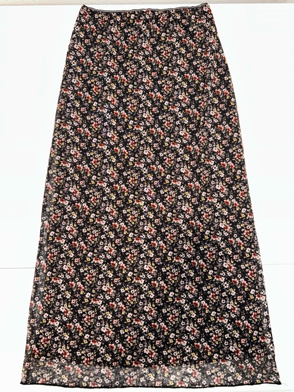 RSQ Black Maxi Skirt with Pink, White & Yellow Floral Print